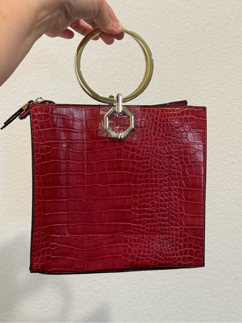 Brand new Gianni Bini Red Croc-Embossed Ring-Handle Tote